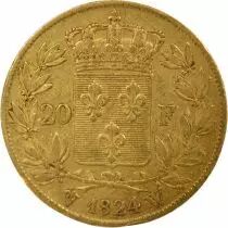 France Louis XVIII - 20 Gold Francs, Bare Head - 1824 W Lille
