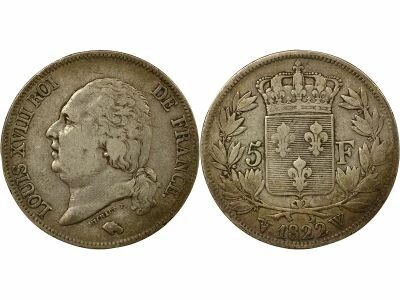 France Louis XVIII - 5 Francs Argent, T�te nue - 1822 W Lille