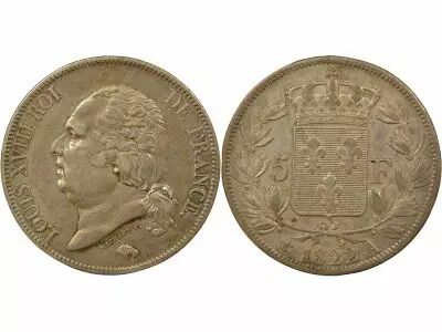 France Louis XVIII - 5 Silver Francs, Dressed up Bust - 1822 A Paris