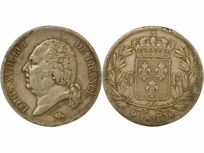 France Louis XVIII - 5 Silver Francs, with Dressed up Bust - 1817 A Paris