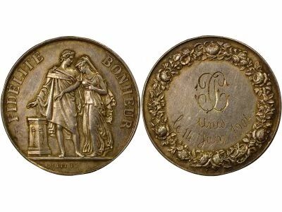 France Mariage - M�daille Argent, Petit, Union F & C - 14 Juin 1904
