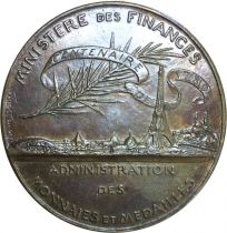 France Médaille 1889 France - 100 ans Administration Monnaies et Médailles ? Ministère de la finance - Eugène André Oudiné