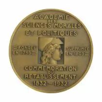 France M&eacute;daille 1932 France - 100 ans de l\'Acad&eacute;mie des Sciences Morales et Politiques - Pierre Turin