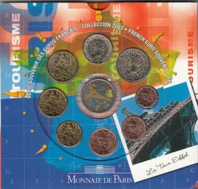France Monnaie de Paris BU Set 2003 Eiffel Tower - 8 coins + 1 token - open and used