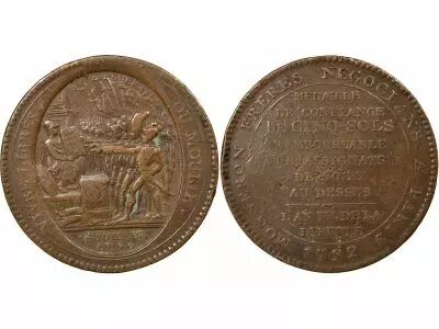 France Monneron - Cinq Sols to the Oath, \ Departemens\  - 1792, Year IV Birmingham
