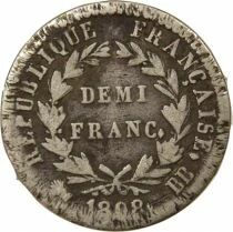France Napol&eacute;on I - 1/2 Franc Argent, R&eacute;publique, T&ecirc;te Laur&eacute;e - 1808 BB Strasbourg