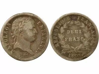 France Napoleon I - 1/2 Silver Franc, Laureate Head, Republic - 1808 A Paris