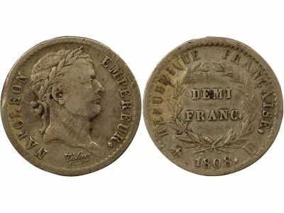 France Napoleon I - 1/2 Silver Franc, Laureate Head, Republic - 1808 D Lyon