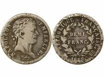 France Napoleon I - 1/2 Silver Franc, Republic, Laureate Head - 1808 BB Strasbourg