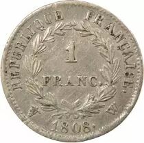 France Napol&eacute;on I - 1 Franc Argent, T&ecirc;te laur&eacute;e, R&eacute;publique - 1808  W Lille