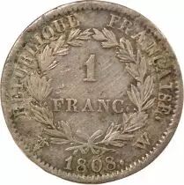 France Napoleon I - 1 Silver Franc, Laureate head, Republic - 1808  W Lille