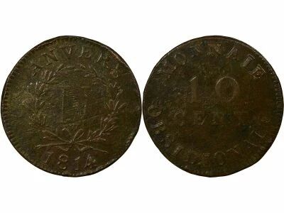 France Napoleon I - 10 Centimes, Siege of Antwerp - 1814 W