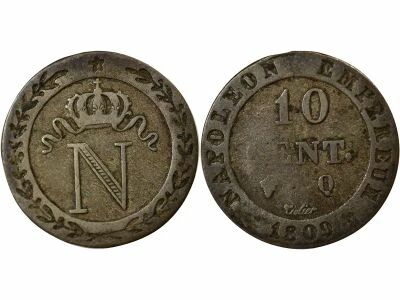 France Napol�on I - 10 Centimes au N Couronn� - 1809 Q Perpignan