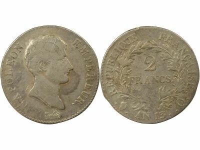 France Napol�on I - 2 Francs Argent, Cal. R�volutionnaire - An 13 Q Perpignan