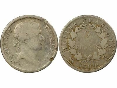 France Napoleon I - 2 Silver Francs, Empire - 1809 B Rouen
