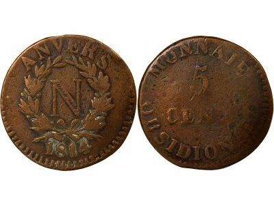 France Napoleon I - 5 Centimes, Si�ge d\'Anvers - 1814 Wolschot