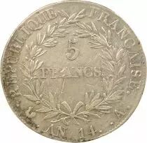 France Napoléon I - 5 Francs Argent, Cal. Révolutionnaire - An 14 A Paris