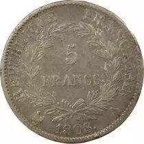 France Napoléon I - 5 Francs Argent, Tête laurée, République - 1808 A Paris