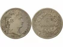 France Napoléon I - 5 Francs Argent, Tête laurée, République - 1808 BB Strasbourg
