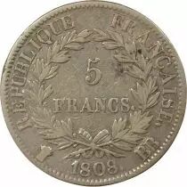 France Napoléon I - 5 Francs Argent, Tête laurée, République - 1808 BB Strasbourg