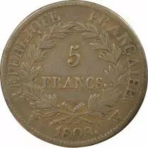 France Napoléon I - 5 Francs Argent, Tête laurée, République - 1808 W Lille