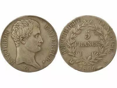 France Napol�on I - 5 Francs Argent, T�te nue, Cal. Gr�gorien - 1806 A Paris