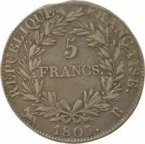 France Napoléon I - 5 Francs Argent, Tête nue, Cal. Grégorien - 1807 B Rouen