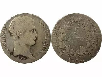 France Napoleon I - 5 Silver Francs, Bare Head Gregorian Cal. - 1806 Q Perpignan