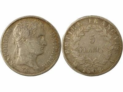 France Napoleon I - 5 Silver Francs, Empire - 1809 A Paris