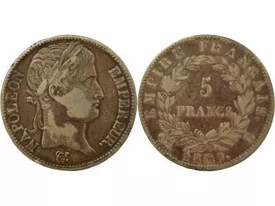 France Napoleon I - 5 Silver Francs, Empire - 1809 B Rouen