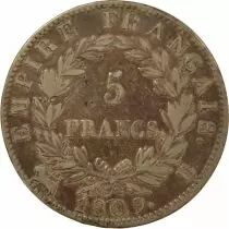 France Napoleon I - 5 Silver Francs, Empire - 1809 B Rouen