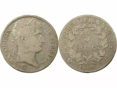 France Napoleon I - 5 Silver Francs, Empire - 1809 L Bayonne