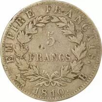 France Napoleon I - 5 Silver Francs, Empire - 1810 B Rouen