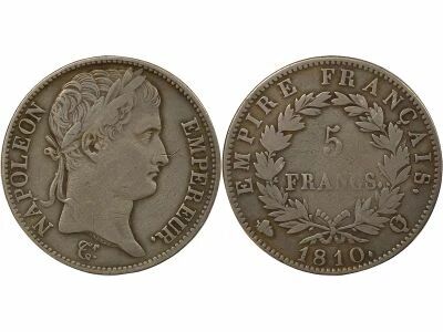 France Napoleon I - 5 Silver Francs, Empire - 1810 Q Perpignan