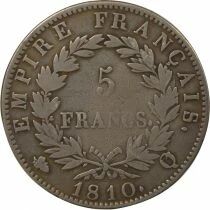 France Napoleon I - 5 Silver Francs, Empire - 1810 Q Perpignan
