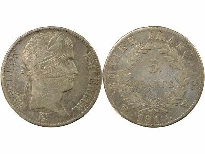 France Napoleon I - 5 Silver Francs, Empire - 1810 W Lille