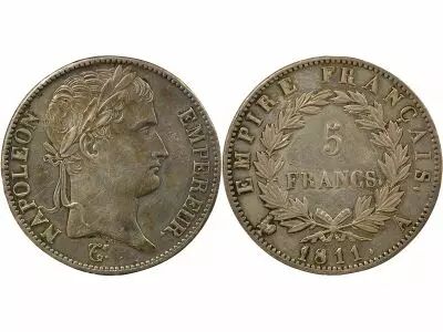 France Napoleon I - 5 Silver Francs, Empire - 1811 A Paris