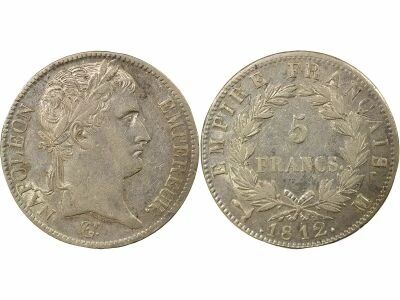 France Napoleon I - 5 Silver Francs, Empire - 1812 M Toulouse