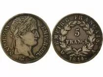France Napoleon I - 5 Silver Francs, Empire - 1814 A Paris