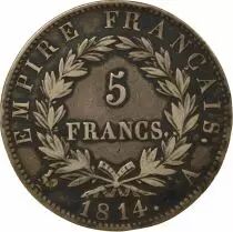 France Napoleon I - 5 Silver Francs, Empire - 1814 A Paris