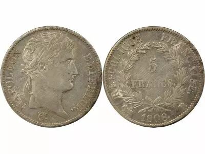 France Napoleon I - 5 Silver Francs, Laureate Head, Republic - 1808 B Rouen