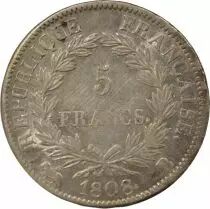 France Napoleon I - 5 Silver Francs, Laureate Head, Republic - 1808 B Rouen