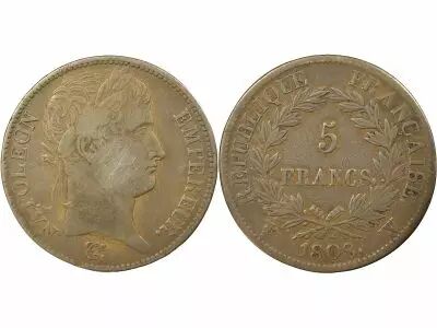 France Napoleon I - 5 Silver Francs, Laureate Head, Republic - 1808 W Lille