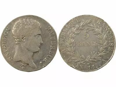 France Napoleon I - 5 Silver Francs, Revolutionary Cal. - Year 14 A Paris