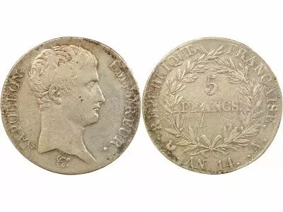 France Napoleon I - 5 Silver Francs, Revotionnary Cal. - Year 14 A Paris