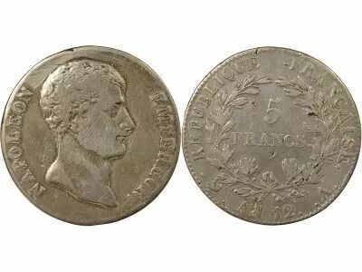 France Napoleon I - 5 Silver Francs, transitional type - Year 12 A Paris