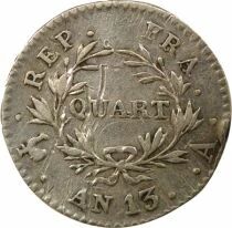 France Napol&eacute;on I - Quart de Franc Argent, Cal. R&eacute;volutionnaire - An 13 A Paris