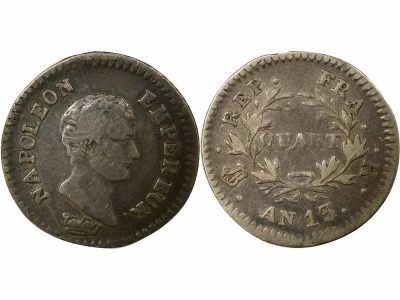 France Napol�on I - Quart de Franc Argent, Cal. R�volutionnaire - An 13 H La Rochelle
