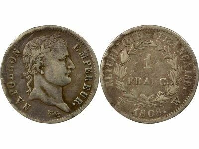 France Napoleon I - Silver Franc, Laureate Head, Republic - 1808 W Lille