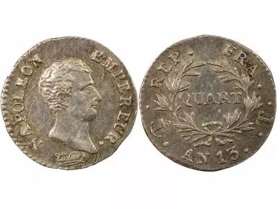 France Napoleon I - Silver Quater Franc, Rev. Calendar - Year 13 T Nantes